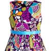 Sunny Fashion Girls Dress Blue Flower Print(Purple Paisley)