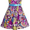 Sunny Fashion Girls Dress Blue Flower Print(Purple Paisley)