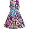 Sunny Fashion Girls Dress Blue Flower Print(Purple Paisley)