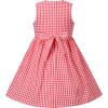 Sunny Fashion Girls Dress Blue Flower Print(Red Plaid)