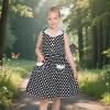 Sunny Fashion Girls Dress Blue Polka Dot Pocket Pleated Summer Sleeveless Cotton(Black Polka Dot)