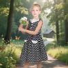 Sunny Fashion Girls Dress Blue Polka Dot Pocket Pleated Summer Sleeveless Cotton(Black Polka Dot)