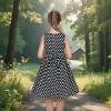Sunny Fashion Girls Dress Blue Polka Dot Pocket Pleated Summer Sleeveless Cotton(Black Polka Dot)
