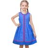 Sunny Fashion Girls Dress Blue Polka Dot Pocket Pleated Summer Sleeveless Cotton(Blue)
