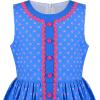 Sunny Fashion Girls Dress Blue Polka Dot Pocket Pleated Summer Sleeveless Cotton(Blue)