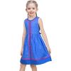 Sunny Fashion Girls Dress Blue Polka Dot Pocket Pleated Summer Sleeveless Cotton(Blue)