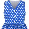 Sunny Fashion Girls Dress Blue Polka Dot Pocket Pleated Summer Sleeveless Cotton(Blue Polka Dot)