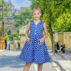 Sunny Fashion Girls Dress Blue Polka Dot Pocket Pleated Summer Sleeveless Cotton(Blue Polka Dot)
