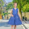 Sunny Fashion Girls Dress Blue Polka Dot Pocket Pleated Summer Sleeveless Cotton(Blue Polka Dot)
