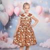 Sunny Fashion Girls Dress Blue Polka Dot Pocket Pleated Summer Sleeveless Cotton(Brown Polka Dot)