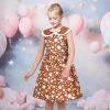 Sunny Fashion Girls Dress Blue Polka Dot Pocket Pleated Summer Sleeveless Cotton(Brown Polka Dot)