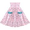 Sunny Fashion Girls Dress Blue Polka Dot Pocket Pleated Summer Sleeveless Cotton(Light Pink)