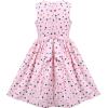 Sunny Fashion Girls Dress Blue Polka Dot Pocket Pleated Summer Sleeveless Cotton(Light Pink)