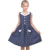Sunny Fashion Girls Dress Blue Polka Dot Pocket Pleated Summer Sleeveless Cotton(Navy Blue Dot)