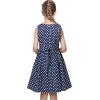 Sunny Fashion Girls Dress Blue Polka Dot Pocket Pleated Summer Sleeveless Cotton(Navy Blue Dot)