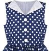 Sunny Fashion Girls Dress Blue Polka Dot Pocket Pleated Summer Sleeveless Cotton(Navy Blue Dot)