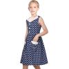 Sunny Fashion Girls Dress Blue Polka Dot Pocket Pleated Summer Sleeveless Cotton(Navy Blue Dot)