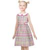 Sunny Fashion Girls Dress Blue Polka Dot Pocket Pleated Summer Sleeveless Cotton(Purple Plaid)
