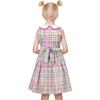 Sunny Fashion Girls Dress Blue Polka Dot Pocket Pleated Summer Sleeveless Cotton(Purple Plaid)