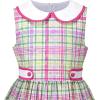 Sunny Fashion Girls Dress Blue Polka Dot Pocket Pleated Summer Sleeveless Cotton(Purple Plaid)