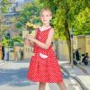 Sunny Fashion Girls Dress Blue Polka Dot Pocket Pleated Summer Sleeveless Cotton(Red Polka Dot)