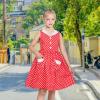Sunny Fashion Girls Dress Blue Polka Dot Pocket Pleated Summer Sleeveless Cotton(Red Polka Dot)