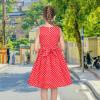 Sunny Fashion Girls Dress Blue Polka Dot Pocket Pleated Summer Sleeveless Cotton(Red Polka Dot)