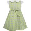 Sunny Fashion Girls Dress Bow Tie Swan Print Turn-Down Collar Green Size 4-10