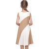 Sunny Fashion Girls Dress Brown Color Block Contrast Sleeveless Casual Elegant(Light Brown)