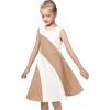 Sunny Fashion Girls Dress Brown Color Block Contrast Sleeveless Casual Elegant(Light Brown)