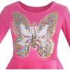 Sunny Fashion Girls Dress Butterfly Long Sleeve Casual Knit Cotton Dress(Pink)