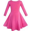 Sunny Fashion Girls Dress Butterfly Long Sleeve Casual Knit Cotton Dress(Pink)