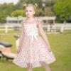 Sunny Fashion Girls Dress Caramel Star Lace Short Sleeve Pleated Collar Dress(Colorful Dot)