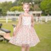 Sunny Fashion Girls Dress Caramel Star Lace Short Sleeve Pleated Collar Dress(Colorful Dot)