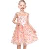 Sunny Fashion Girls Dress Caramel Star Lace Short Sleeve Pleated Collar Dress(Pink Polka Dot)