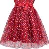 Sunny Fashion Girls Dress Caramel Star Lace Short Sleeve Pleated Collar Dress(Red Dot)