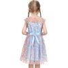 Sunny Fashion Girls Dress Caramel Star Lace Short Sleeve Pleated Collar Dress(Sky Blue)