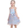Sunny Fashion Girls Dress Caramel Star Lace Short Sleeve Pleated Collar Dress(Sky Blue)
