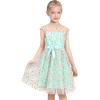 Sunny Fashion Girls Dress Caramel Star Lace Short Sleeve Pleated Collar Dress(Turquoise Polka Dot)