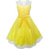 Sunny Fashion Girls Dress Caramel Star Lace Short Sleeve Pleated Collar Dress(Yellow)