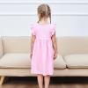 Sunny Fashion Girls Dress Casual Cotton Flying Sleeve Balloon(Pink)