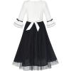 Sunny Fashion Girls Dress Chiffon Elbow-Length Sleeve Black White Size 6-12