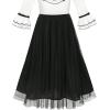 Sunny Fashion Girls Dress Chiffon Elbow-Length Sleeve Black White Size 6-12