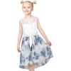 Sunny Fashion Girls Dress Chiffon Floral High-Low Tie Waist Party Princess(Blue)