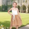 Sunny Fashion Girls Dress Chiffon Floral High-Low Tie Waist Party Princess(Pale Brown)