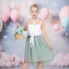 Sunny Fashion Girls Dress Chiffon Floral High-Low Tie Waist Party Princess(Pale Green)