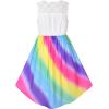 Sunny Fashion Girls Dress Chiffon Floral High-Low Tie Waist Party Princess(Rainbow)