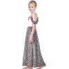 Sunny Fashion Girls Dress Chiffon Leopard Print Cold Shoulder Maxi Dress
