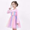 Sunny Fashion Girls Dress Daisy Embroidered Long Sleeve Purple Party Dress Smile(Pink Rainbow)
