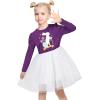 Sunny Fashion Girls Dress Daisy Embroidered Long Sleeve Purple Party Dress Smile(Purple Bunny)